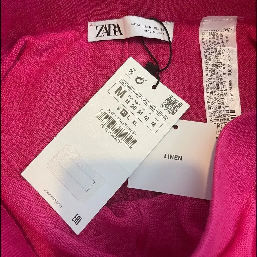 ZARA High Waist Hot Pink Linen See-Through Pants.Size M